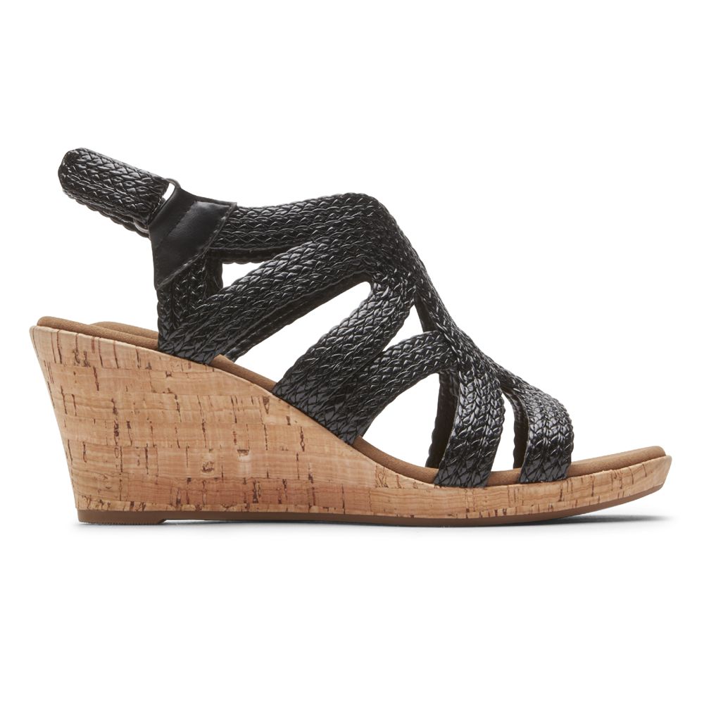 Rockport Briah Braided - Womens Wedges Sandals - Black - NZ (JOI-793604)